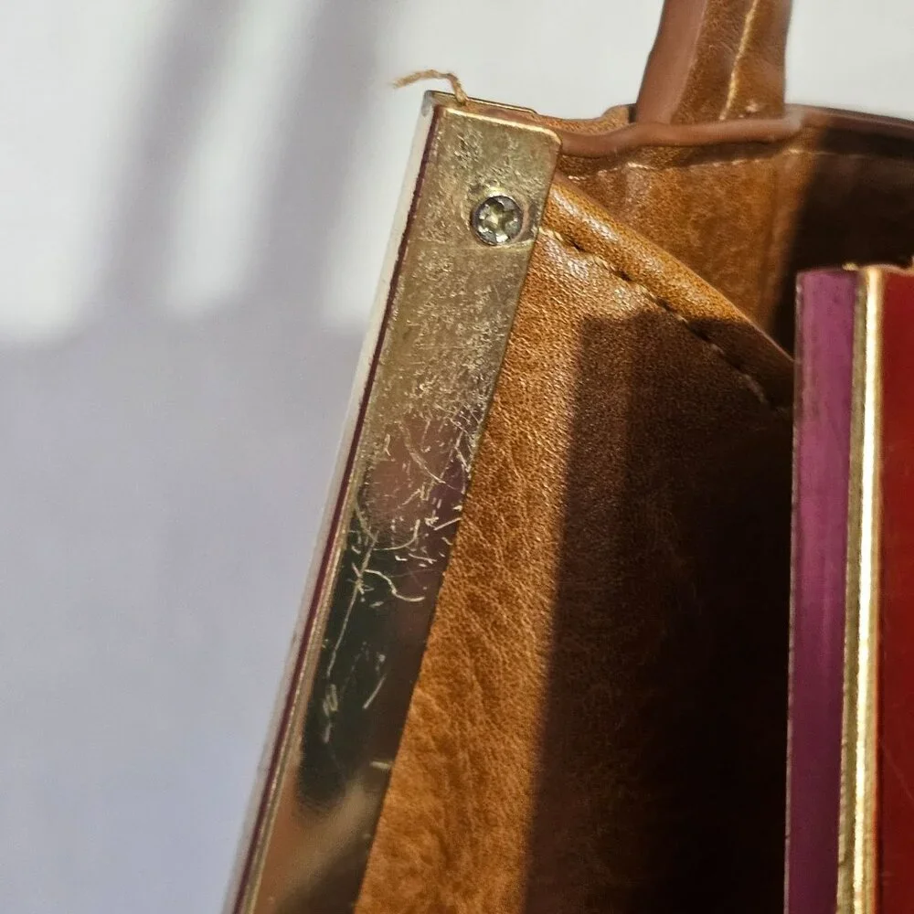 Madison West Vintage Camel Brown Faux Leather Handbag Purse Boho Cottagecore - Picture 9 of 16